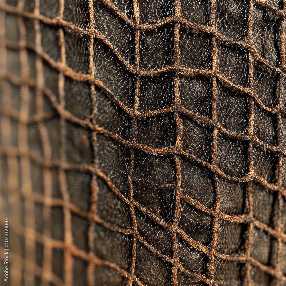 Aufkleber close-up of a textured black net with intricate patterns revealing its woven structure.