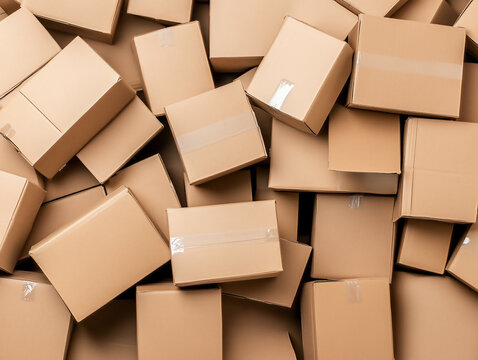Pile of Cardboard Boxes Ready for Shipping and Storage


