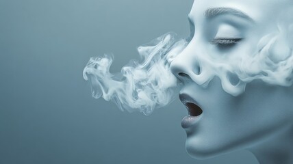 Artistic portrait of woman exhaling smoke in surreal, ethereal style