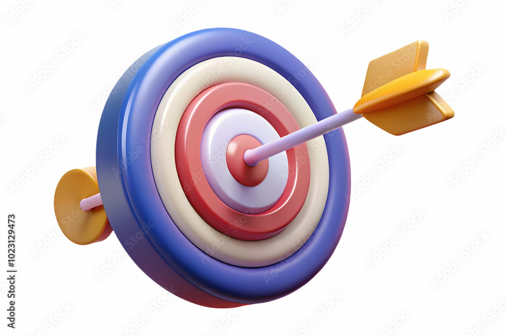 Poster 3d glowing abstract target with marketing arrows hitting bullseye - precision and success in marketi