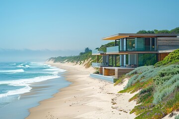 Obraz premium Serene Coastal Architecture Photography Showcasing Tranquil Seaside Views with Stunning Designs and Natural Beauty Perfect for Travel and Interior Inspiration