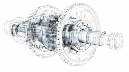 Sketch of industrial equipment. Wire-frame style. 3d illustration