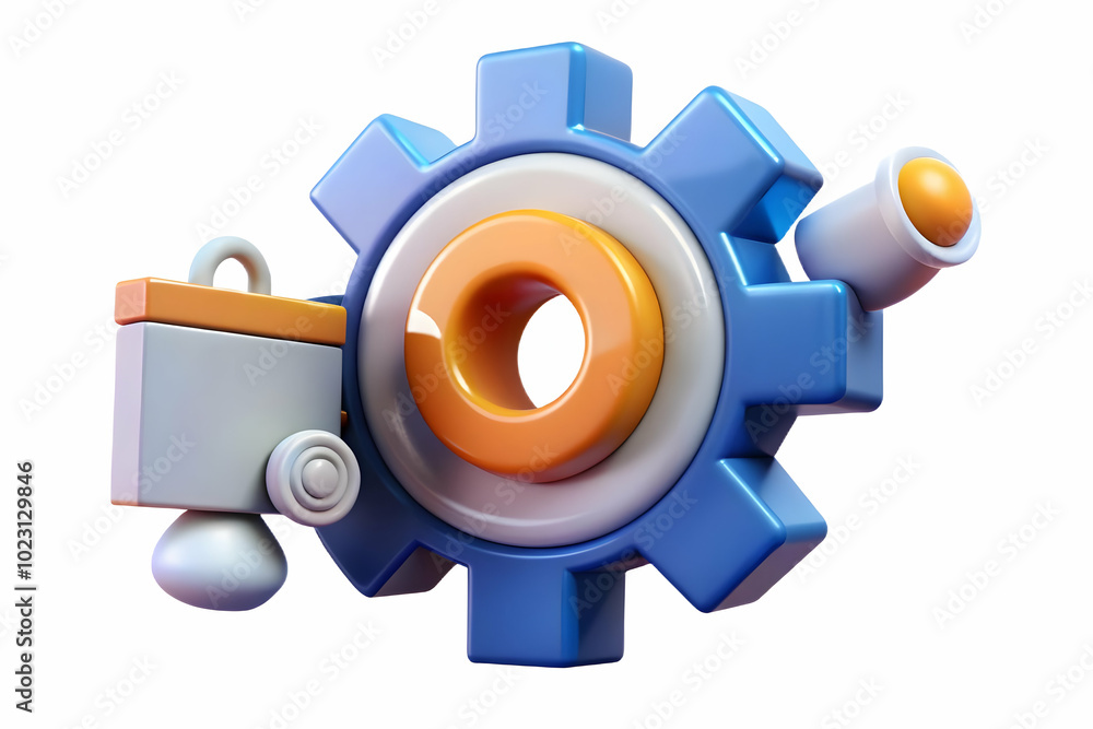 Poster glowing abstract marketing gear with interconnected cogs turning - symbolizing the complexity of mar