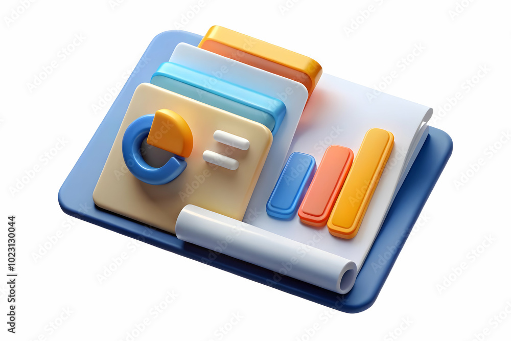 Poster flat glossy presentation folder with marketing proposals and graphics concept - high angle shot show