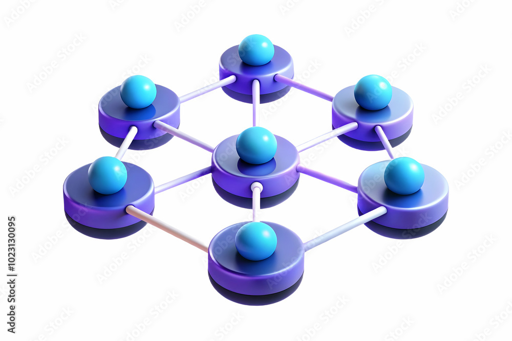Poster 3d glowing abstract network of interconnected nodes illustrating financial decisions concept - 3d ic