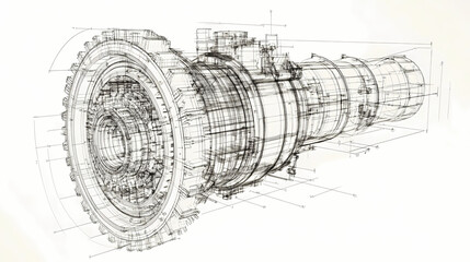 Sketch of industrial equipment. Wire-frame style. 3d illustration