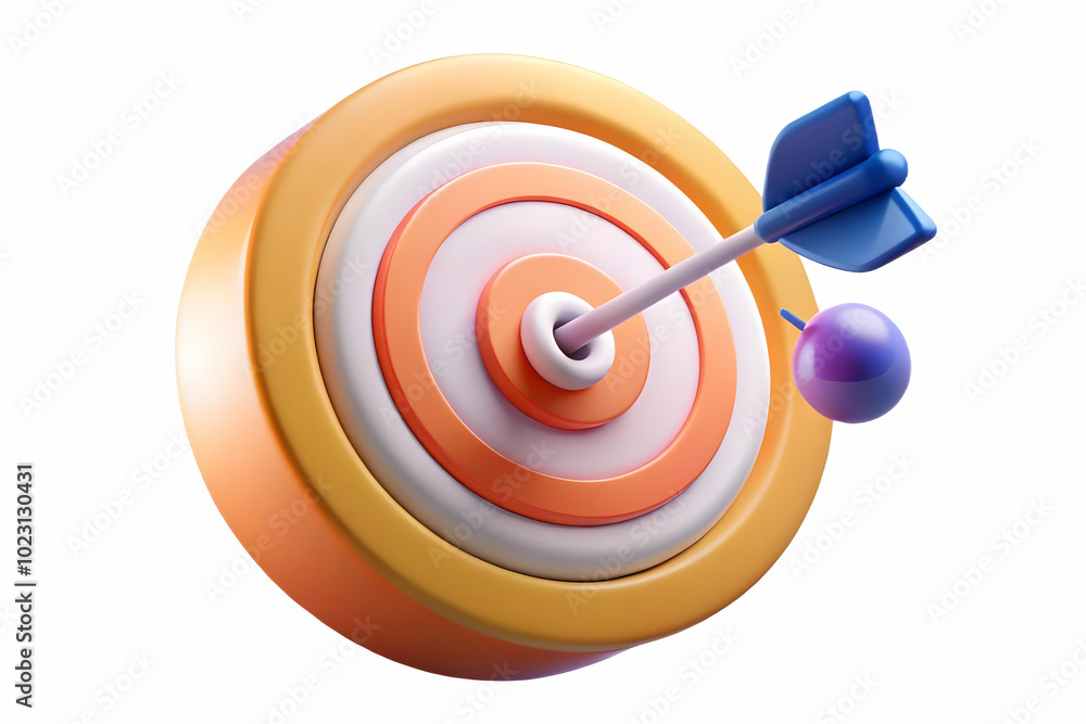 Aufkleber glowing abstract target concept: marketing arrows hitting bullseye with precision and accuracy in dy