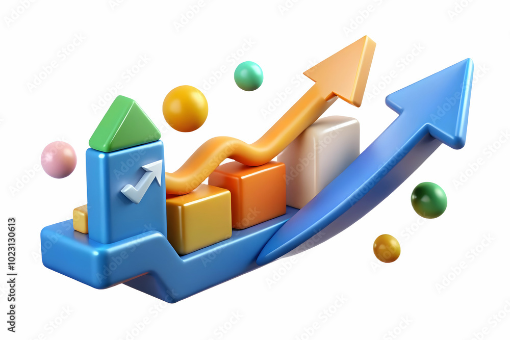Poster 3d glowing abstract arrow icon indicating direction to digital marketing success - dynamic vision of