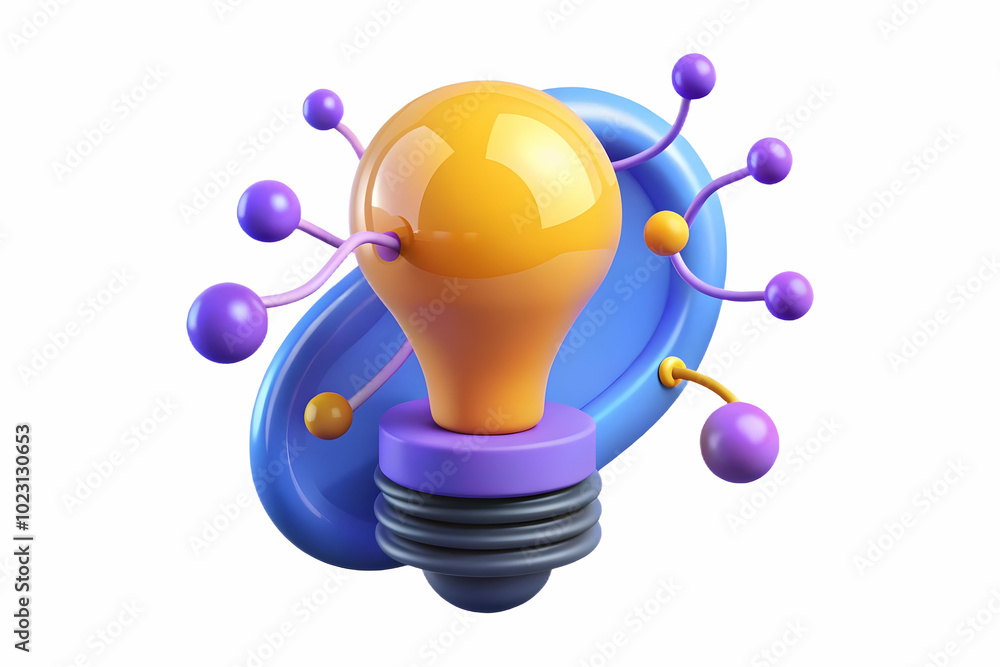 Poster 3d glowing abstract light bulb representing innovative marketing ideas flowing out in vibrant stream