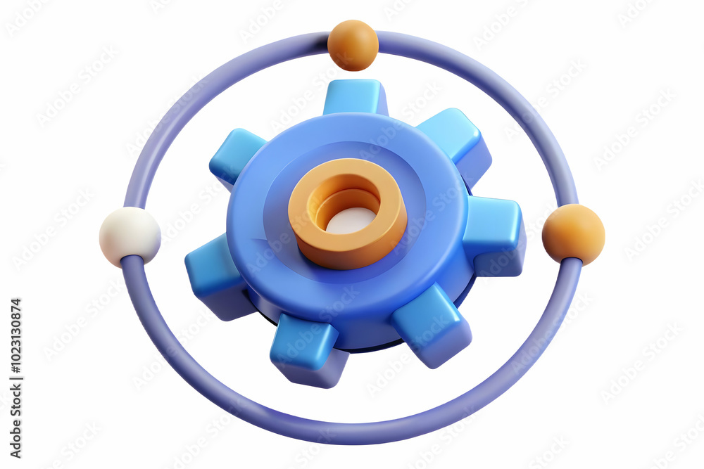 Poster sleek flat vector illustration of glowing abstract marketing gear with interconnected cogs symbolizi