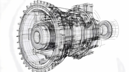 Sketch of industrial equipment. Wire-frame style. 3d illustration