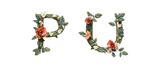 Floral Alphabet: P and U