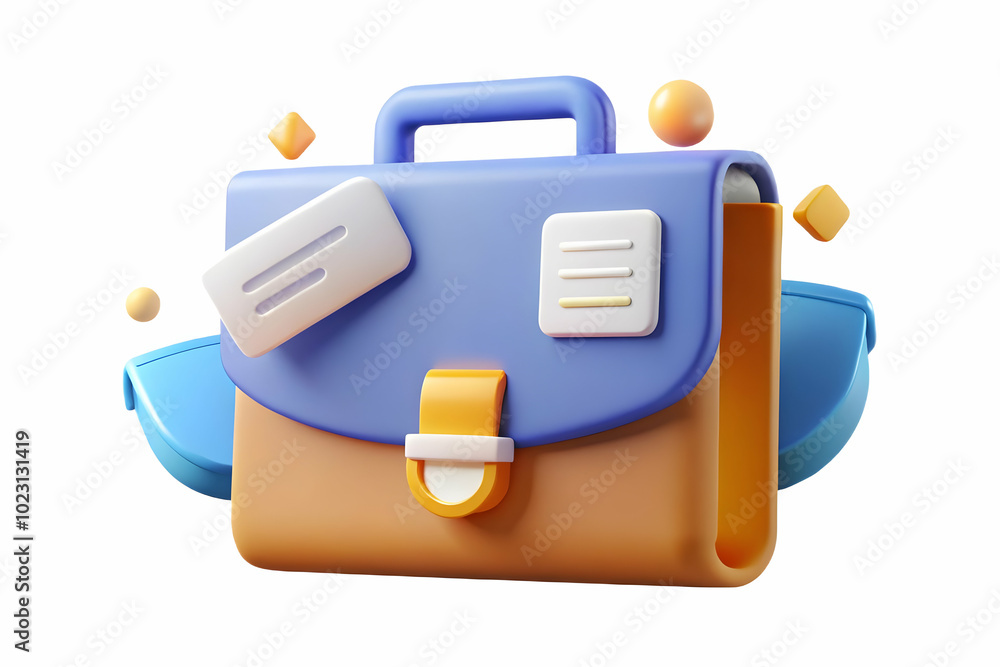 Poster dynamic flat glowing abstract briefcase with marketing documents floating inside: a strategic repres