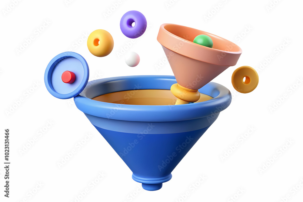 Poster flat glowing abstract marketing funnel with floating conversion symbols - captivating visual of conv