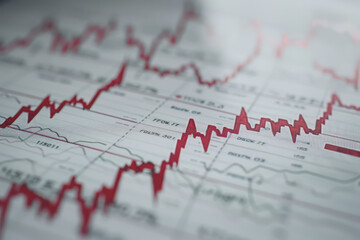 Minimalist stock market downturn graph with arrow plunging downwards on a white background.