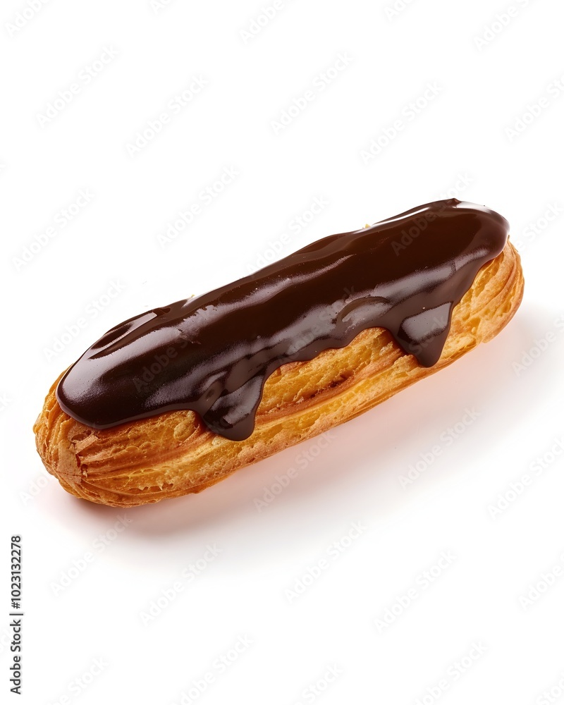 Poster delicate clair with glossy chocolate glaze on pristine white background showcasing its elegant simpl