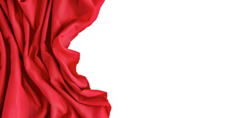 A close-up of red cotton fabric, showcasing its smooth texture and elegant drapery, isolated