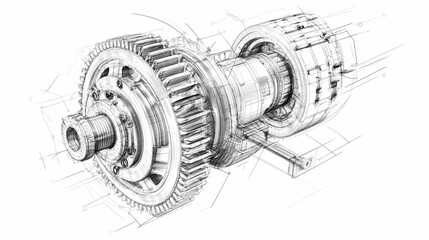 Sketch of industrial equipment. Wire-frame style. 3d illustration
