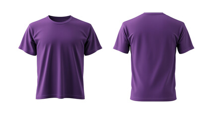 A purple t-shirt mockup template with front and back design focus, purple t-shirt, png file, polo shirt, t-shirt mockup template, front and back design , on a transparent backgrounds