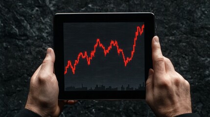 Hands Holding Tablet Showing Stock Market Trends
