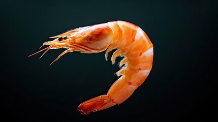 Vibrant close-up of a shrimp showcasing its detailed texture and vivid orange color against a dark background.