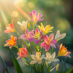 Fototapeta premium Glorious Bloom of Colorful Ixia Flowers: A Vivid Spring Canvas Painted by Nature