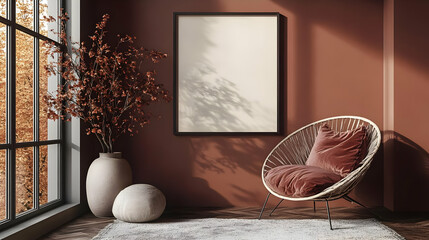 Cozy interior featuring a chair, artwork, and decorative plants.