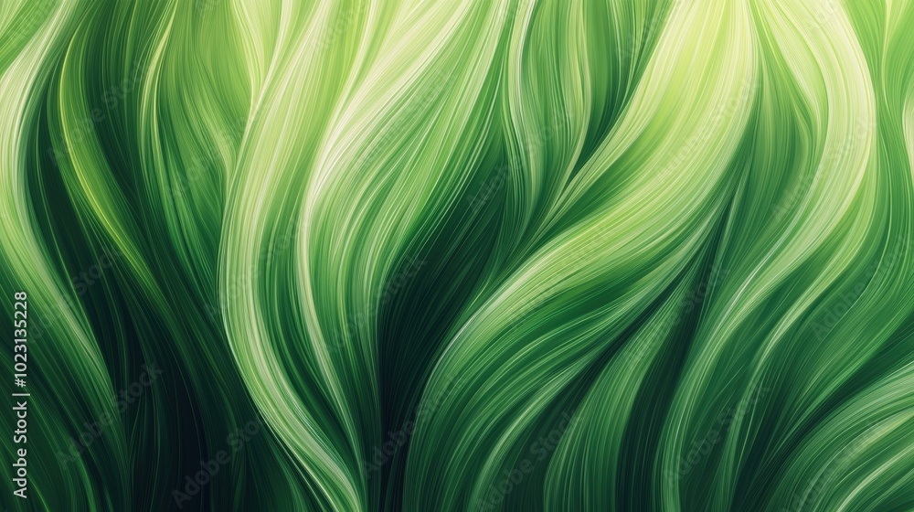 Poster abstract green gradient with smooth wavy lines, creating a lush and organic background
