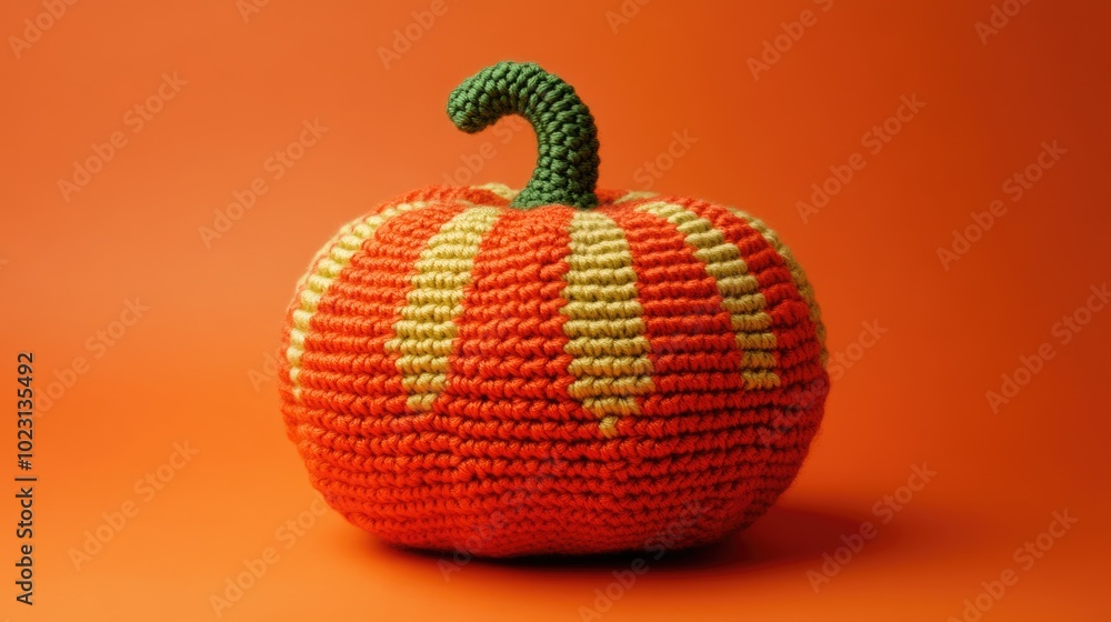 Poster Crochet pumpkin isolated on orange background