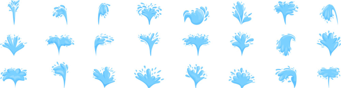 Fountain water jets icons set. Set of cartoon illustrations showing water splashing upwards in different shapes