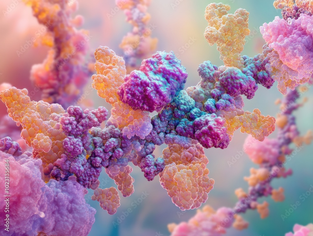 Poster abstract representation of a nutrient-rich molecule with a complex structure of colorful spheres