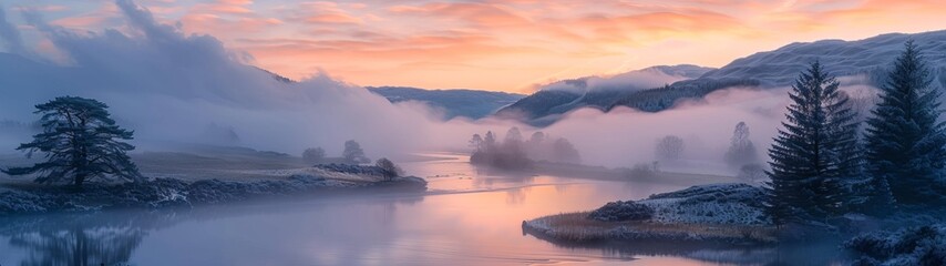 Obraz premium Serene Natural Landscape with Lush Greenery, Tranquil Water Body, and Clear Blue Sky - Perfect for Nature Lovers and Outdoor Enthusiasts in High Resolution