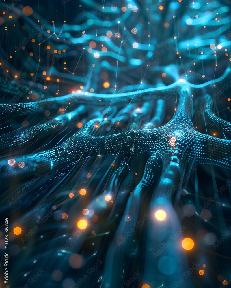 Poster quantum network fueling high speed data processing in glowing technological concept