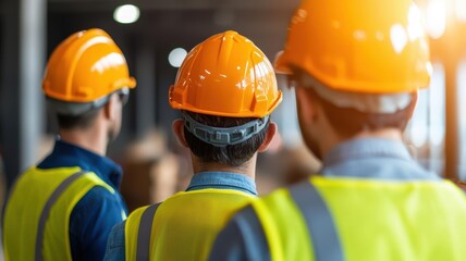Team of employees in safety gear attending a safety training session, instructor presenting safety procedures, emphasizing workplace safety awareness