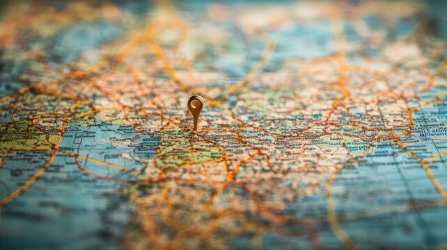 Pushpin marks location on colorful world map