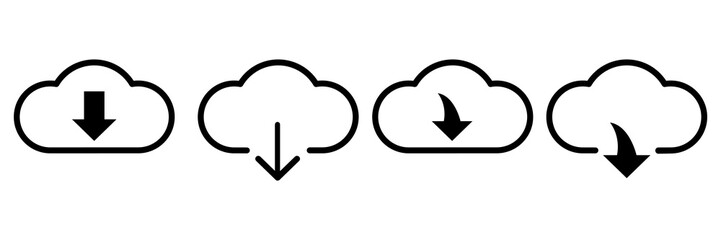 Download file icon set. Various download cloud symbols collection. Elements for web site or application. Vector illustration isolated on white.