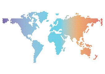 World map with a colorful, geometric pattern made of triangles. Perfect for travel, diversity, and global themes.