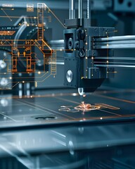 3D Printer Creating Mechanical Part with Digital Blueprint Projection