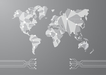 World map with a colorful, geometric pattern made of triangles. Perfect for travel, diversity, and global themes.