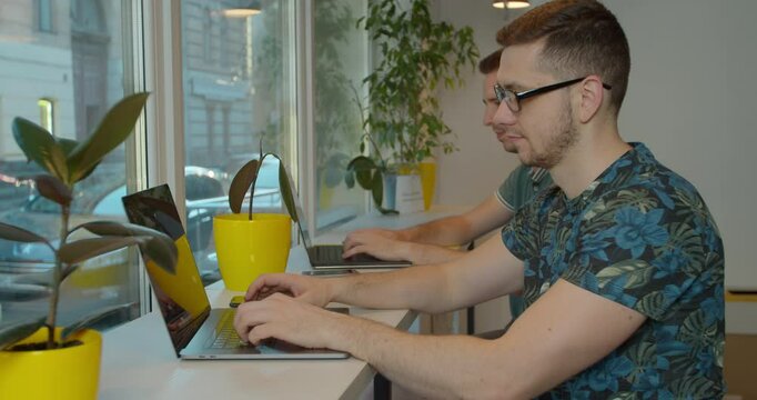 Two Man coding html and programming on screen laptop, development web, developer.