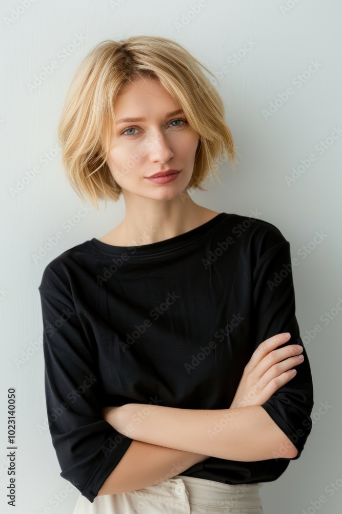 Wall mural Blonde woman black shirt