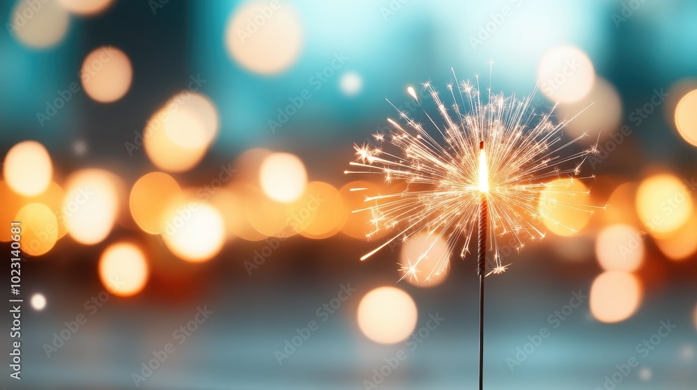 Aufkleber an image showing a single, lit sparkler standing upright, set against a softly blurred background of
