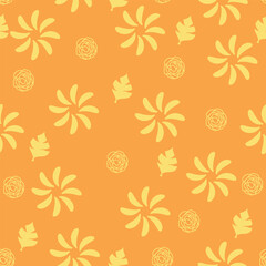 Seamless pattern background with rose leaf and sun motifs