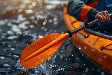 Fototapeta premium Dynamic Kayaking Action with a Splashing Paddle in Vibrant Waters