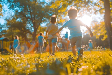 Children Playing in a Sunlit Park