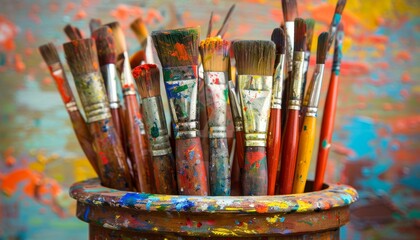 Fototapeta premium An inspiring artist s studio filled with brushes, paints, and unfinished masterpieces