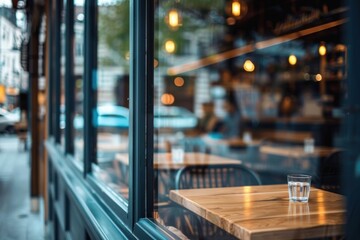 Obraz premium Restaurant window mockup windowsill indoors person.