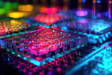 Illuminated multi colored microplate in lab