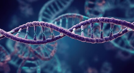 Detailed of DNA double helix structure in blue tones