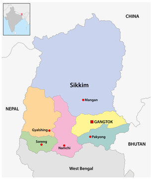 Administrative map of the Indian state of Sikkim